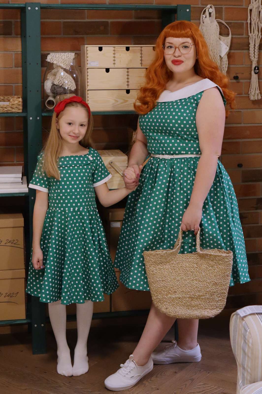 Cindy Polka Dot Vintage Dress in Dark Green