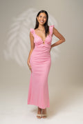 Lara Pink Dress with Frill Trims