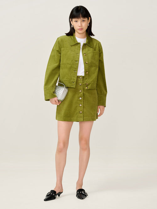Moira Cord Skirt in Moss Green