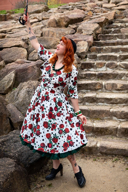 Lisette Retro Polka Dot & Rose Bolero Jacket