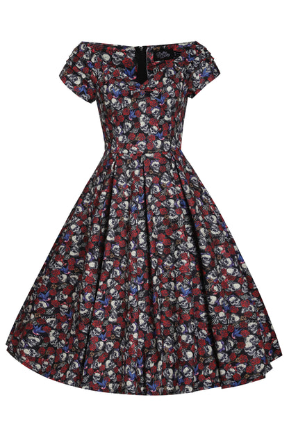 Lily Off Shoulder 50s Rockabilly Skull Dress