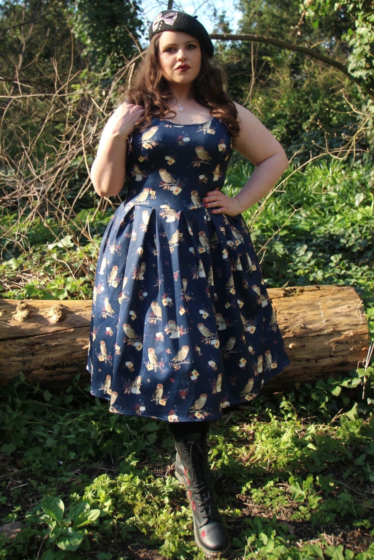 Amanda Owl & Letter Swing Dress in Dark Blue