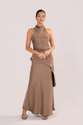 Petrea Satin Asymmetrical Halter Top & Skirt Set