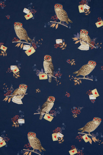 Lily Off Shoulder Navy Owl Swing Dress