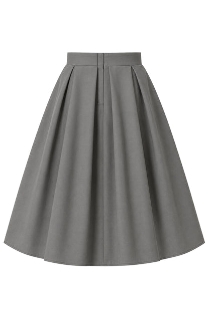 Aisley Grey Plain Pleated Flared Skirt
