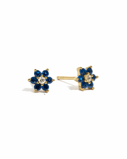 Sapphire Flower Stud W/ CZ Center Stone