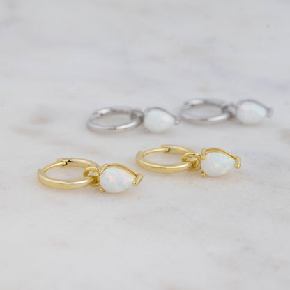 Opal Tear Drop Charm Huggies