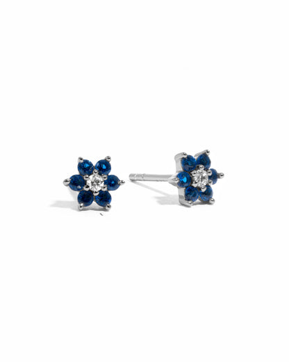 Sapphire Flower Stud W/ CZ Center Stone