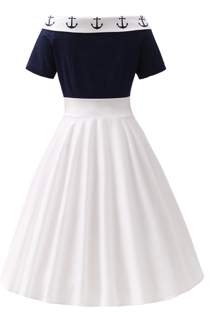 Darlene Nautical Anchor Embroidered Dress In White