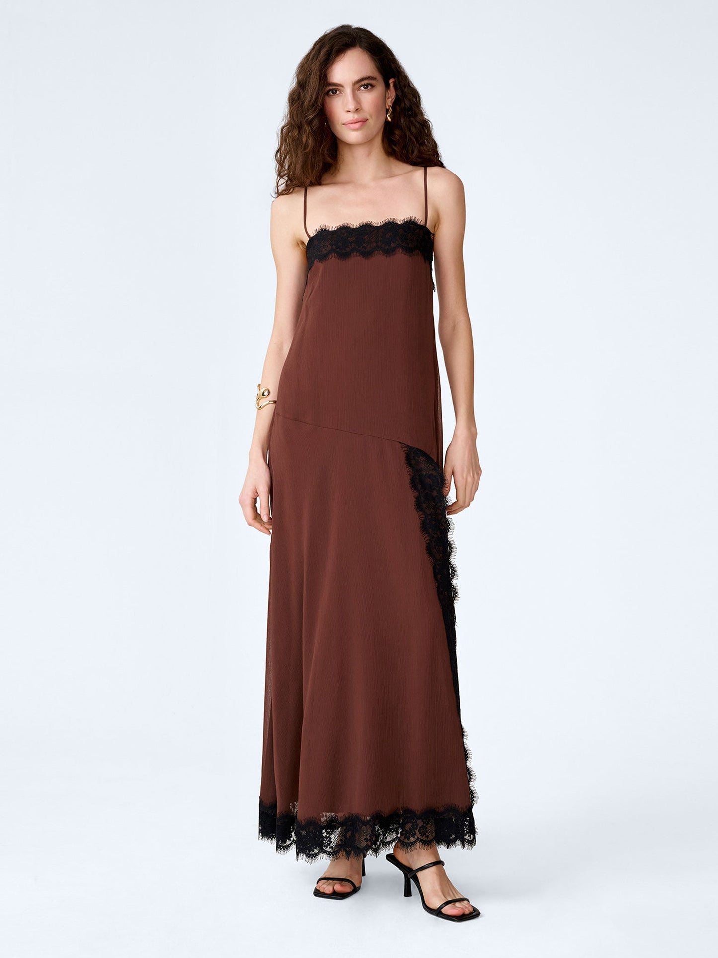 Thea Dress in Chocolate/Black Lace