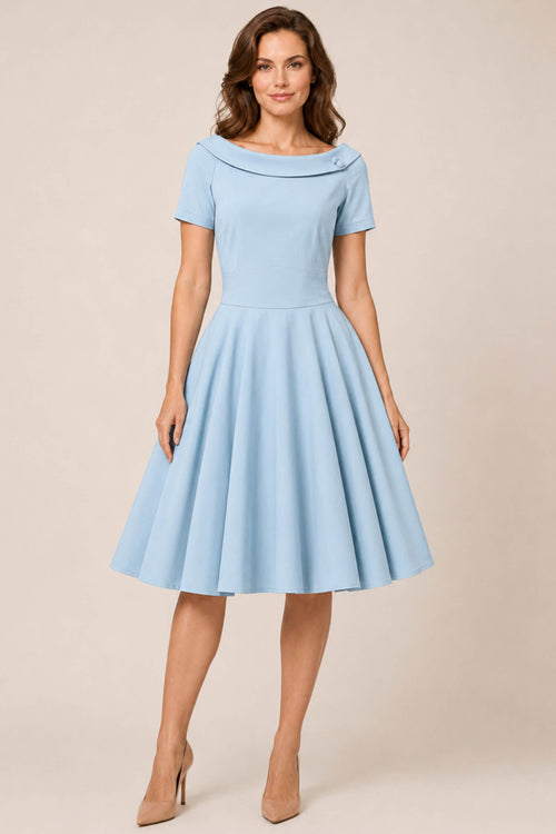 Darlene Roll Collar Circle Dress In Light Blue