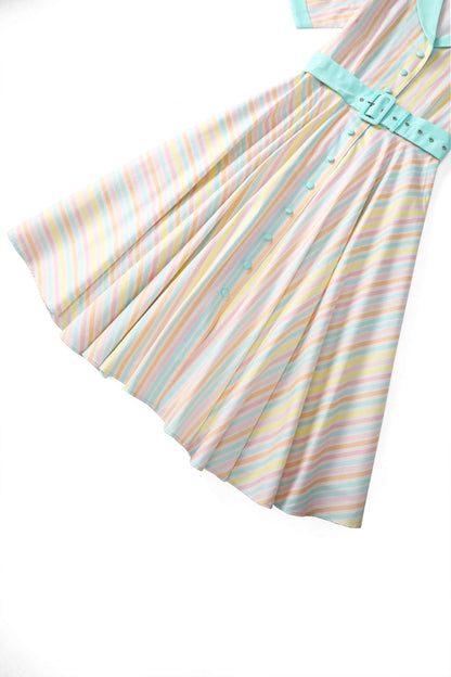 Mollie Pastel Striped Full Circle Shirt Dress