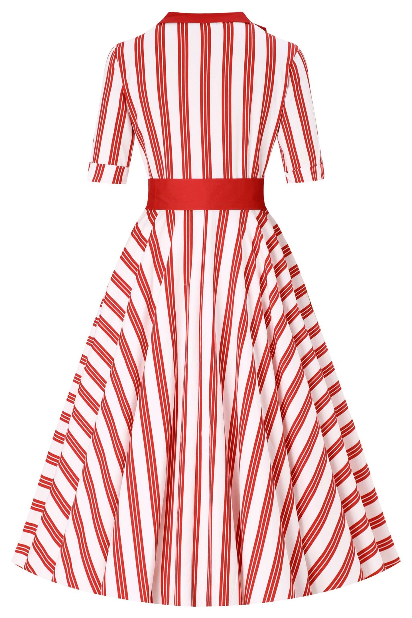 Mollie Red Striped Full Circle Shirt Dress