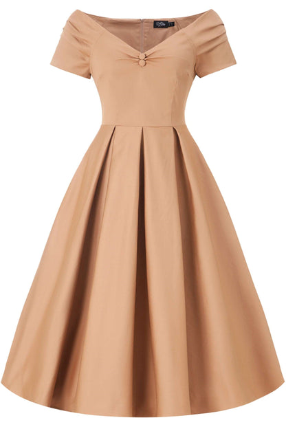Lily Khaki Cream Off Shoulder Dress