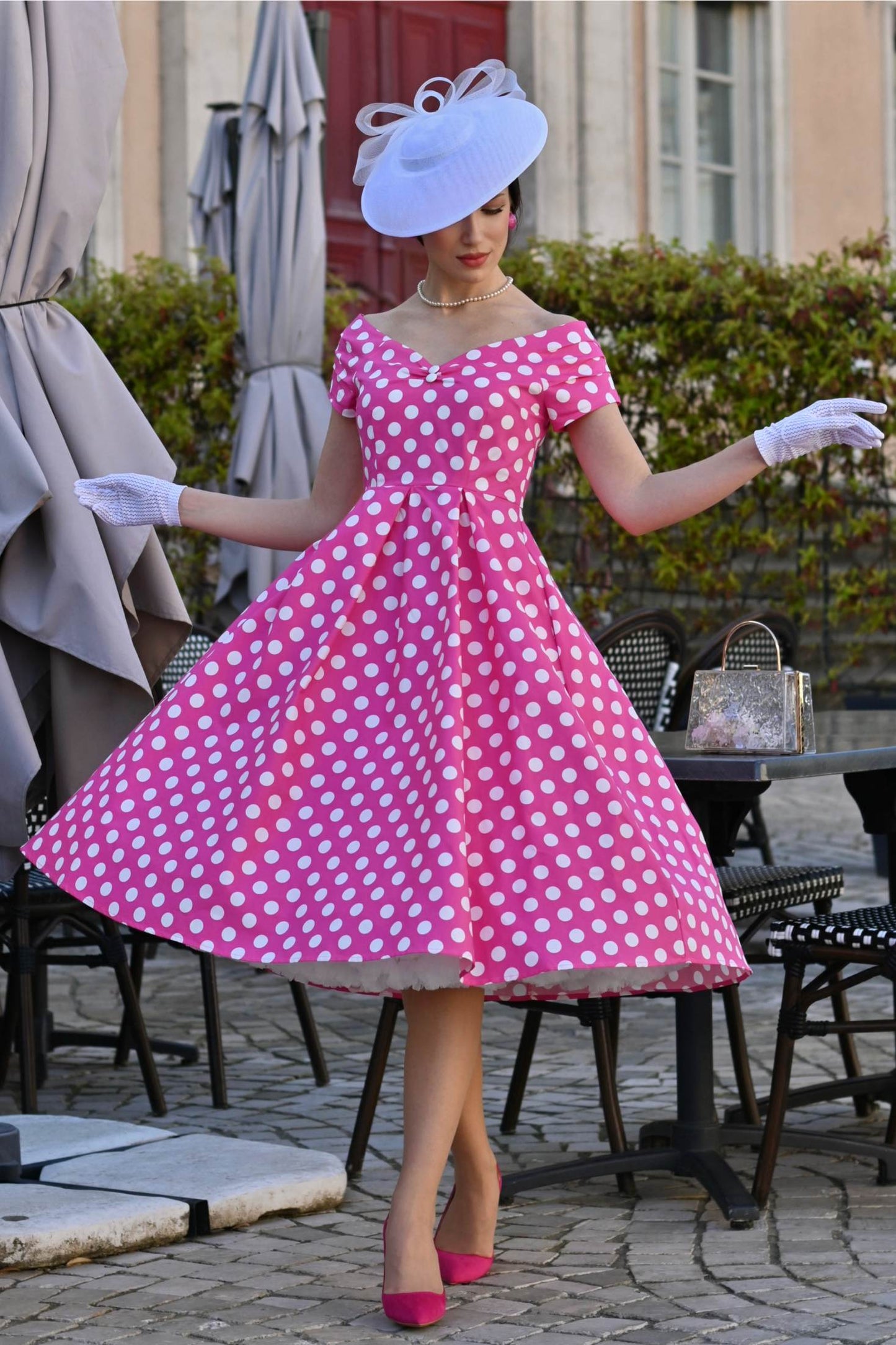 Lily Hot Pink Off Shoulder Spot Dress
