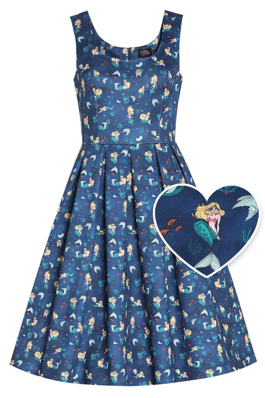 Amanda Mermaid Dark Blue Flared Dress