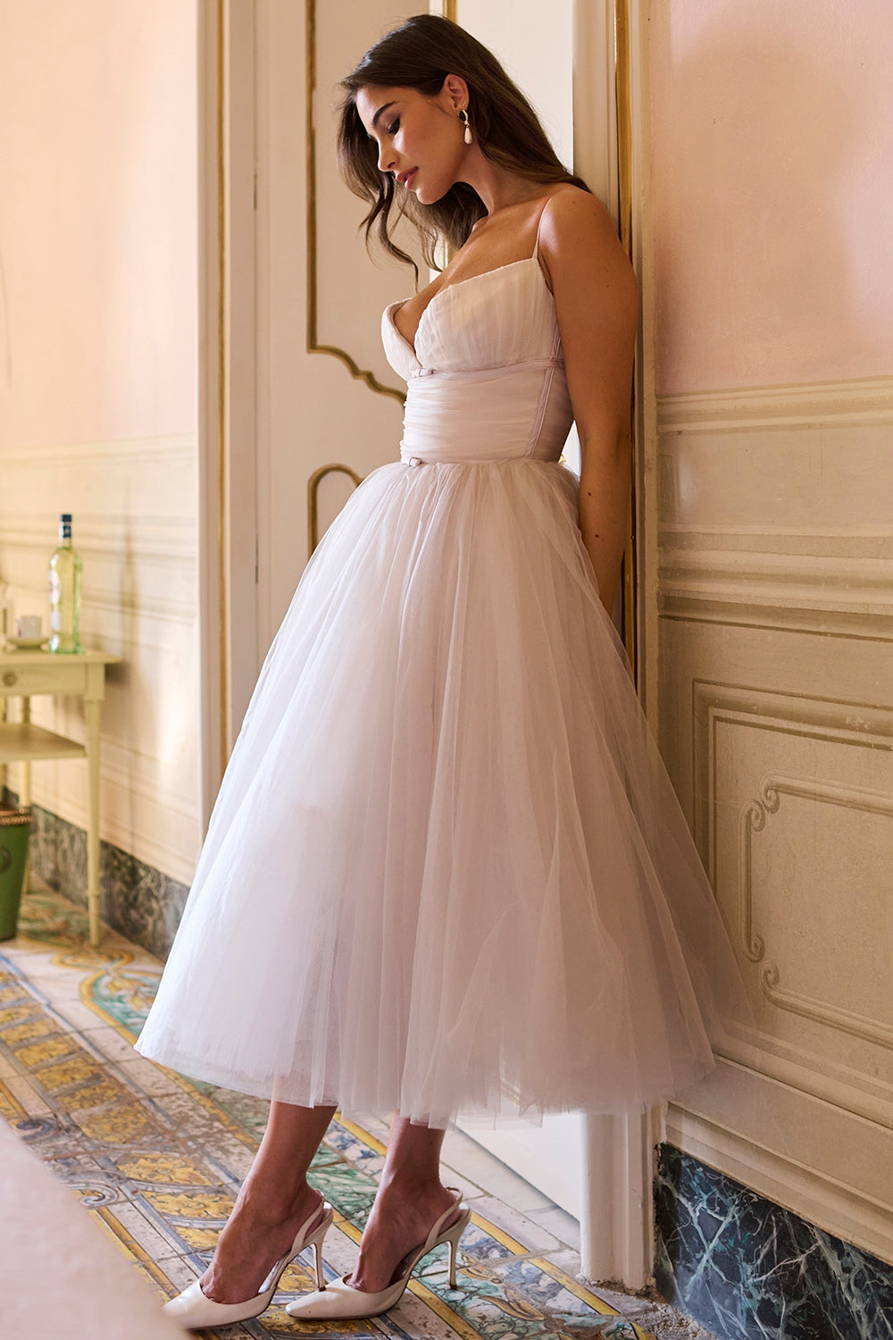 french dove tulle midi dress - sale