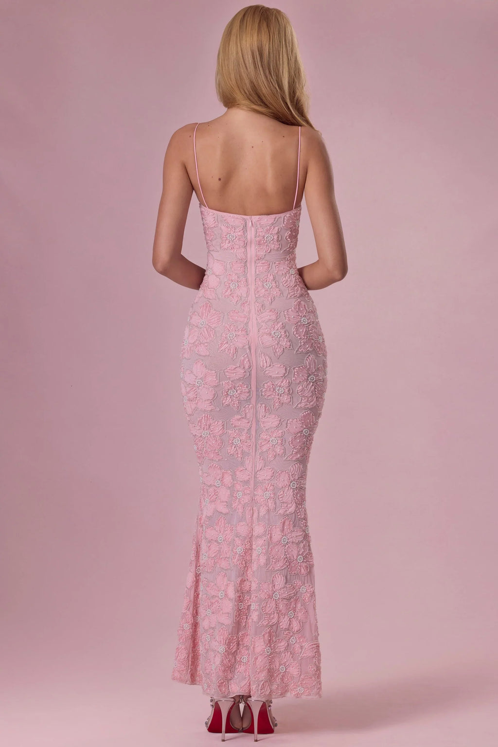 Embellished Square Neck Maxi Dress in Blush Pink