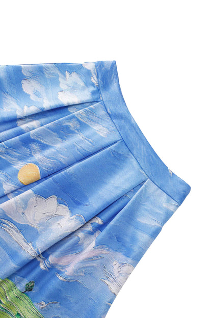Aisley Cat Adventure Pleated Midi Skirt