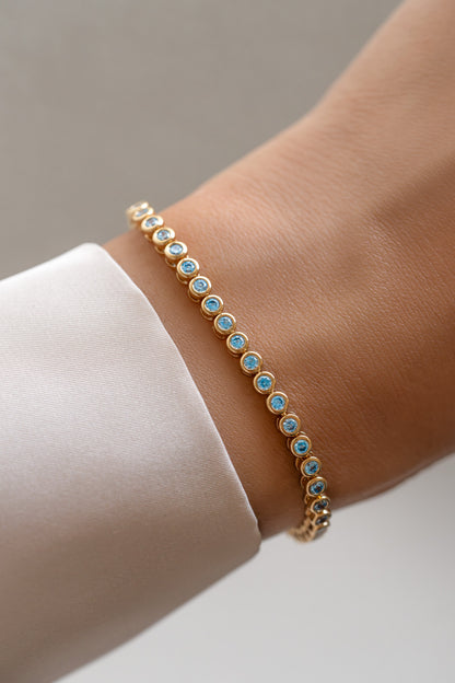 Aquamarine Bezel Tennis Bracelet