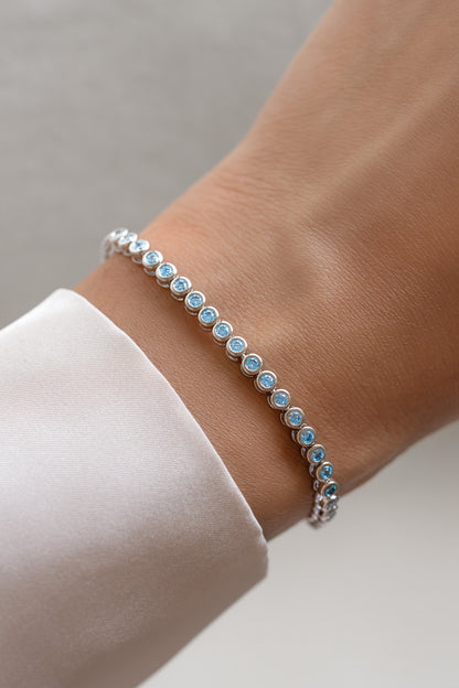 Aquamarine Bezel Tennis Bracelet