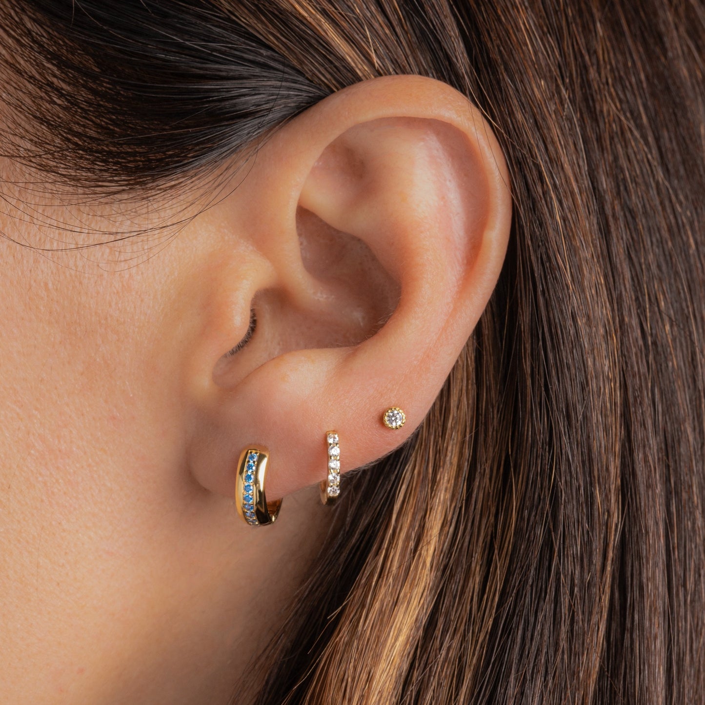 Stripe Aquamarine Huggie Earrings