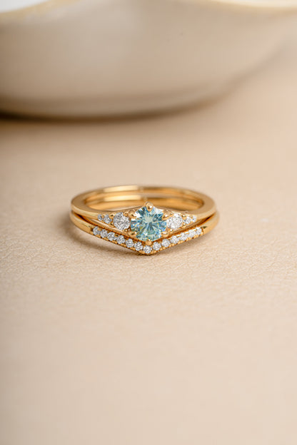 Aquamarine Chevron Ring Set