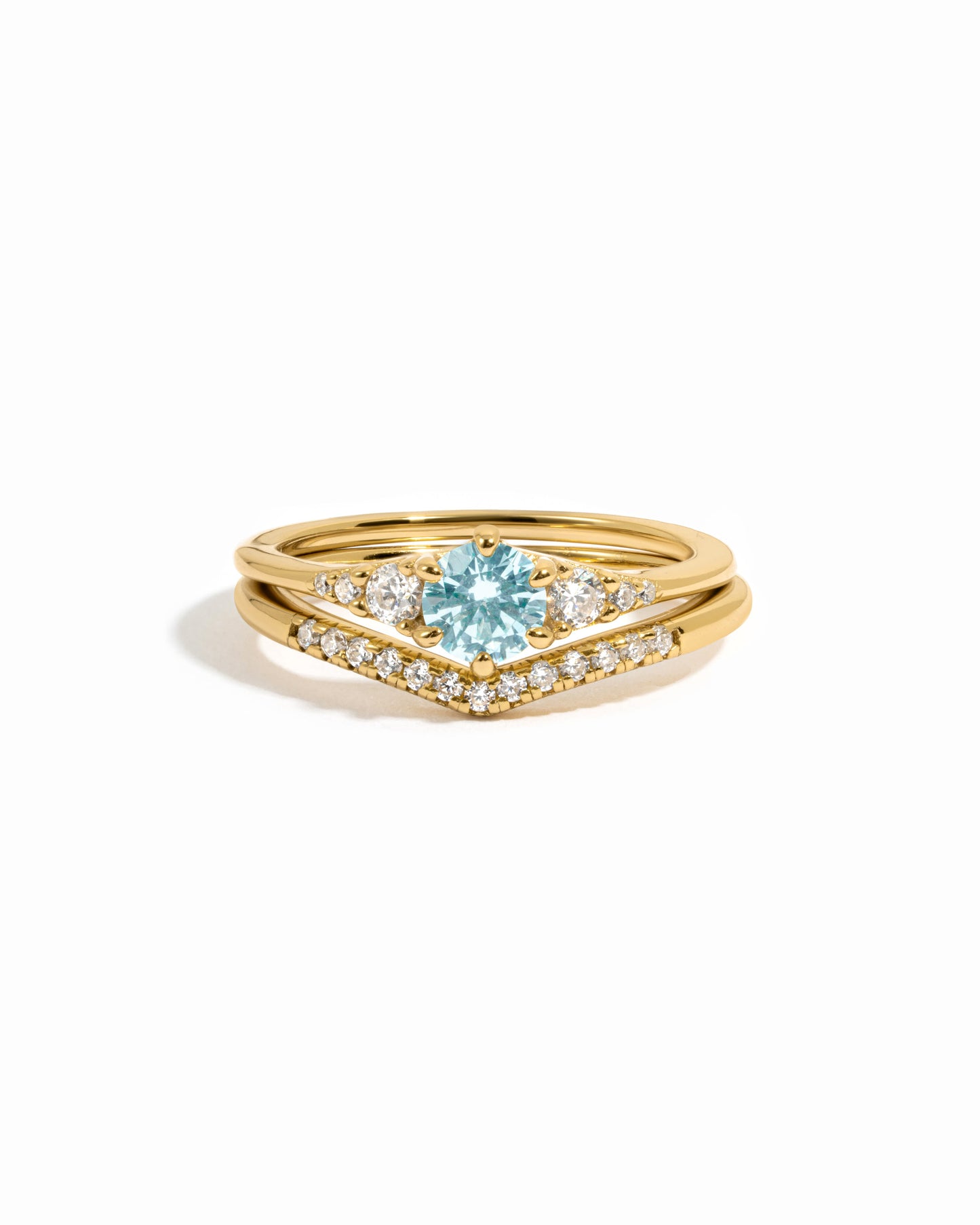 Aquamarine Chevron Ring Set