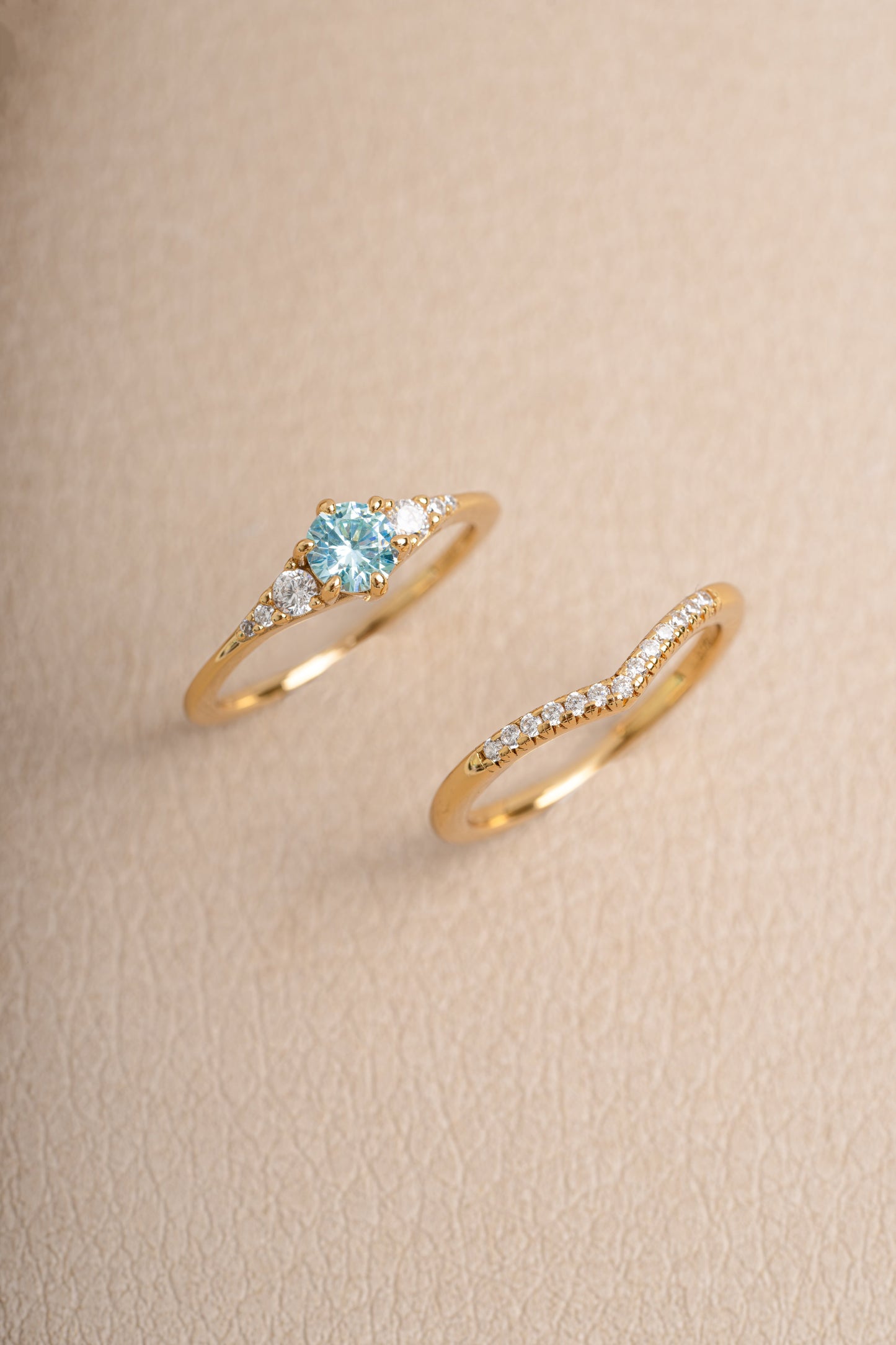 Aquamarine Chevron Ring Set