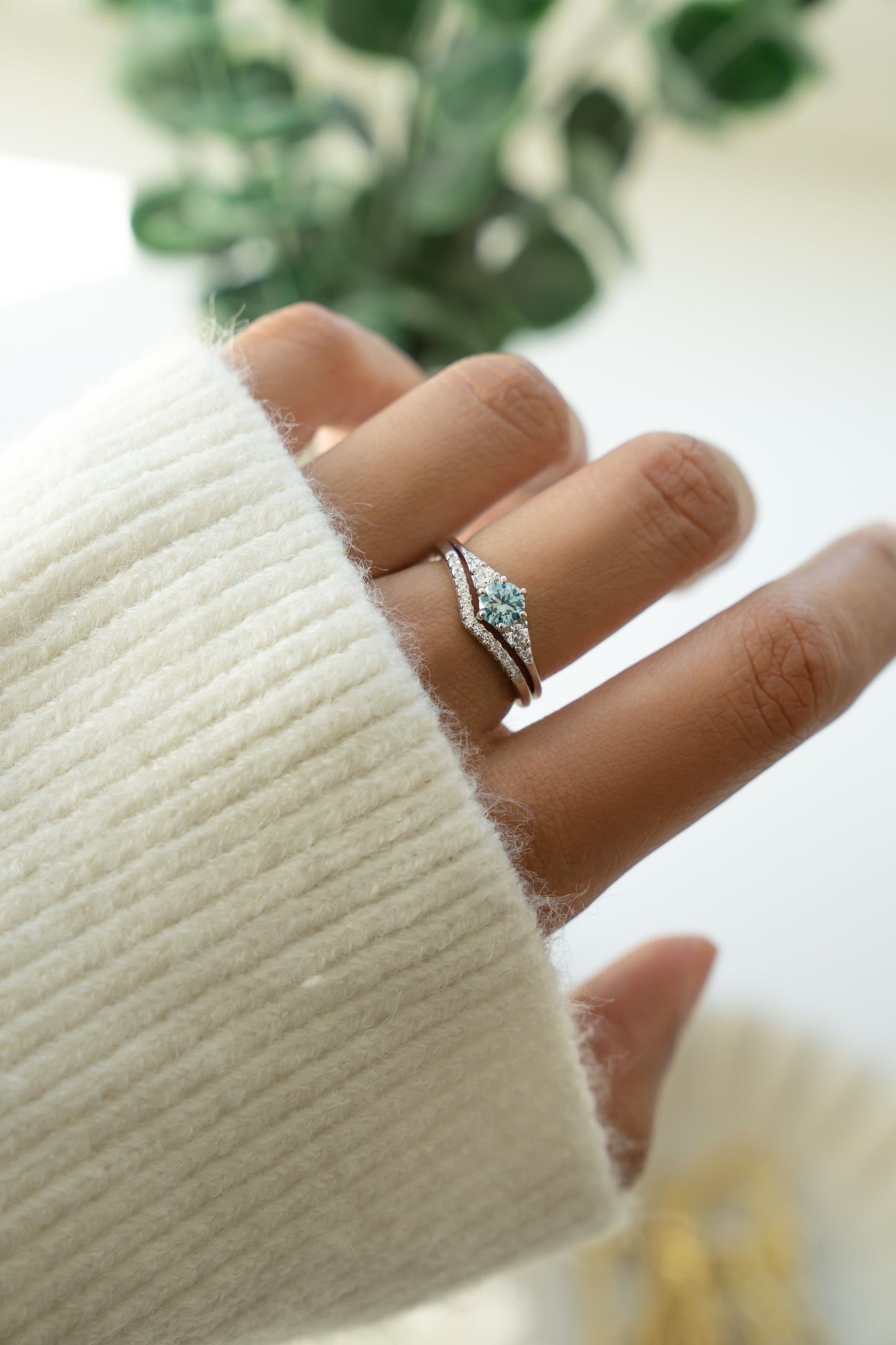 Aquamarine Chevron Ring Set
