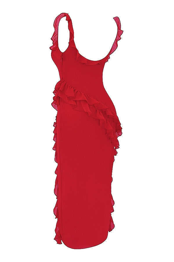 cherry ruffle maxi dress