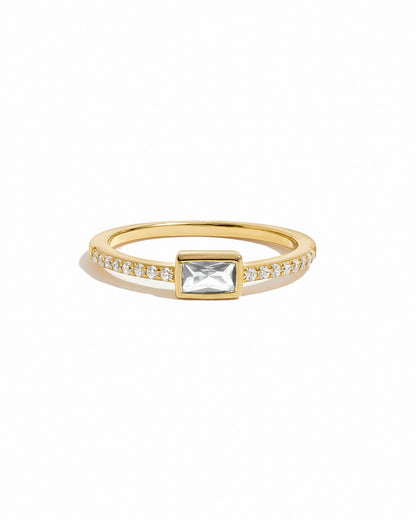 Baguette Ring w Pavé Band