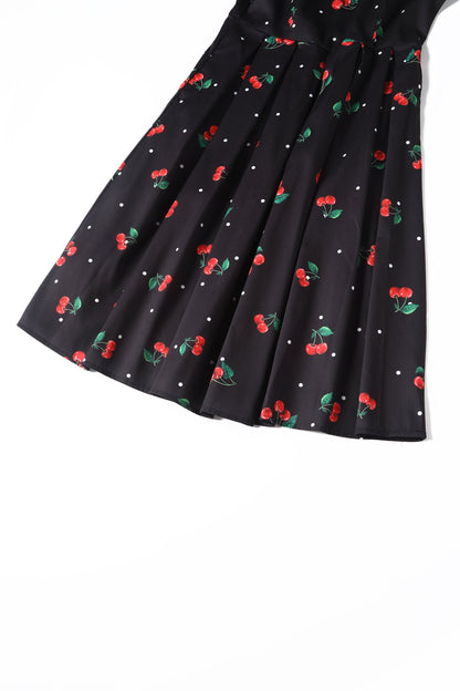 Amanda Black Cherry Retro Flared Dress In Cotton