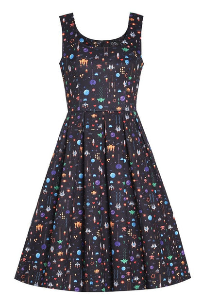 Amanda Black Retro Arcade Game Flared Dress