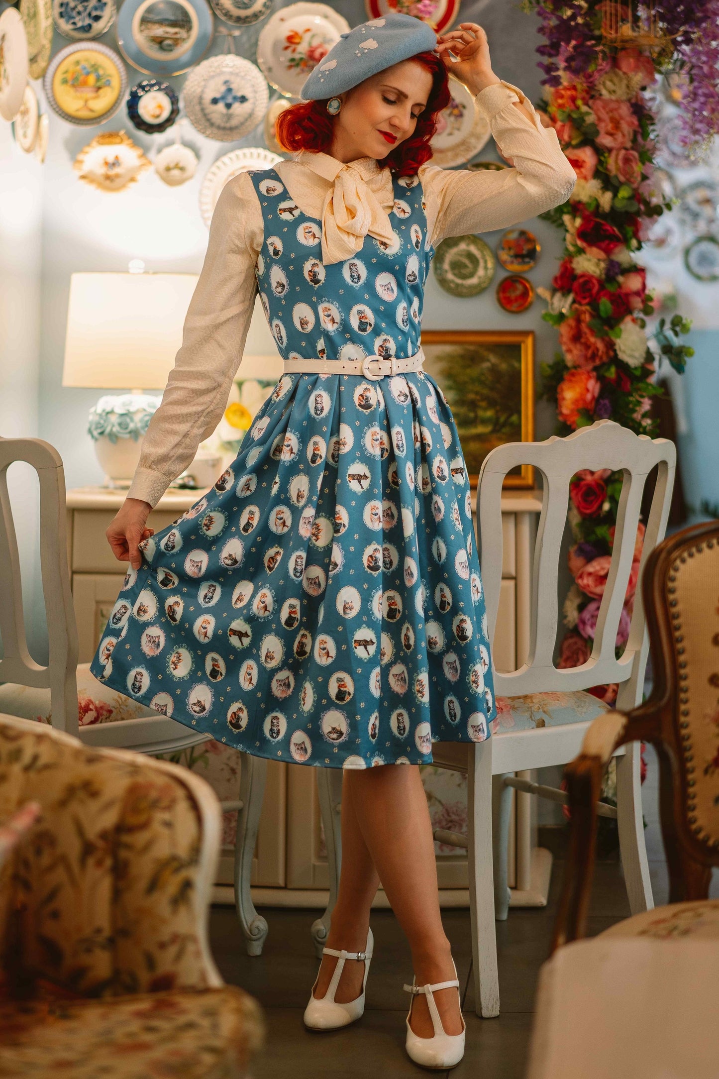 Amanda Blue Cat In The Mirror Swing Dress