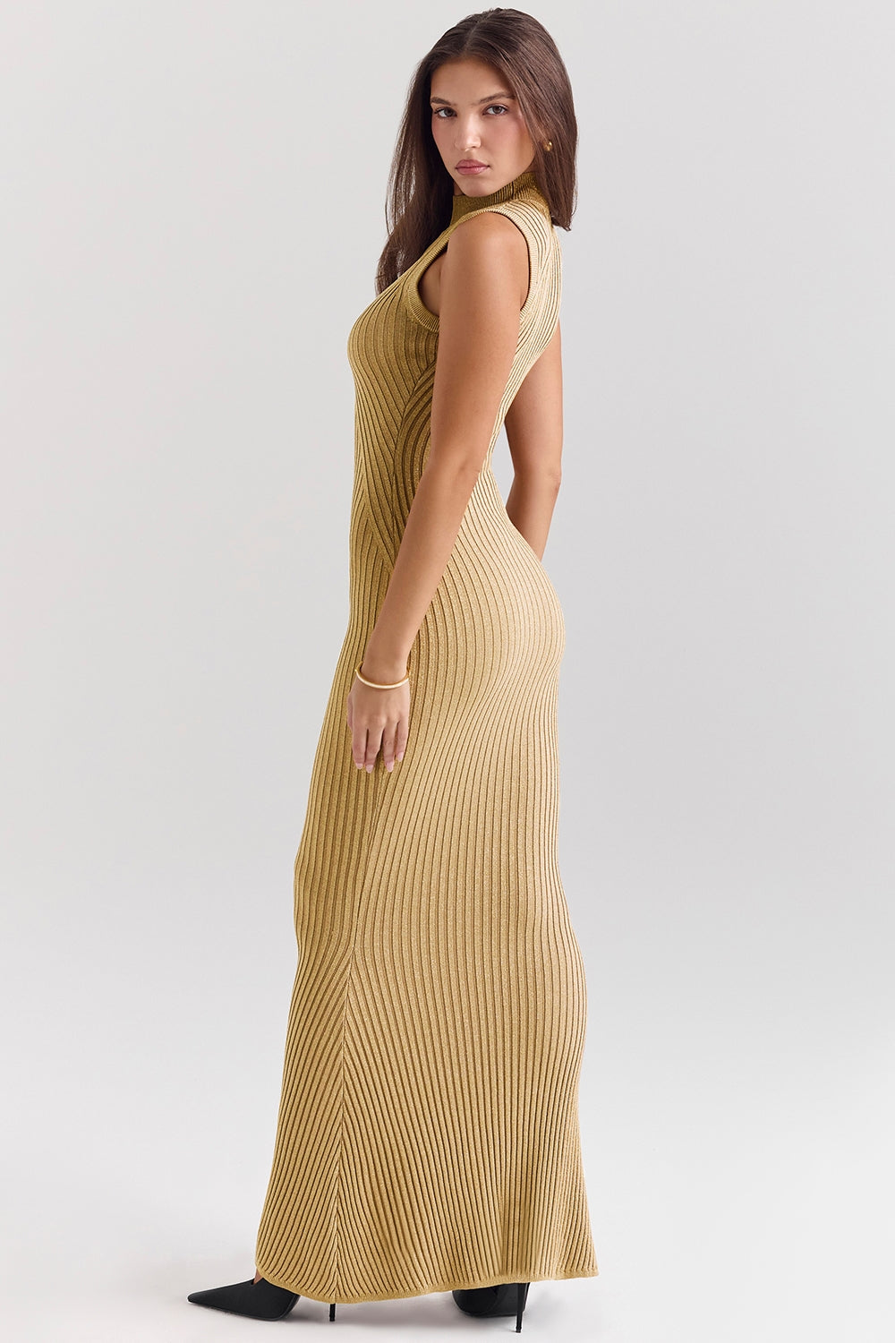 gold metallic maxi dress