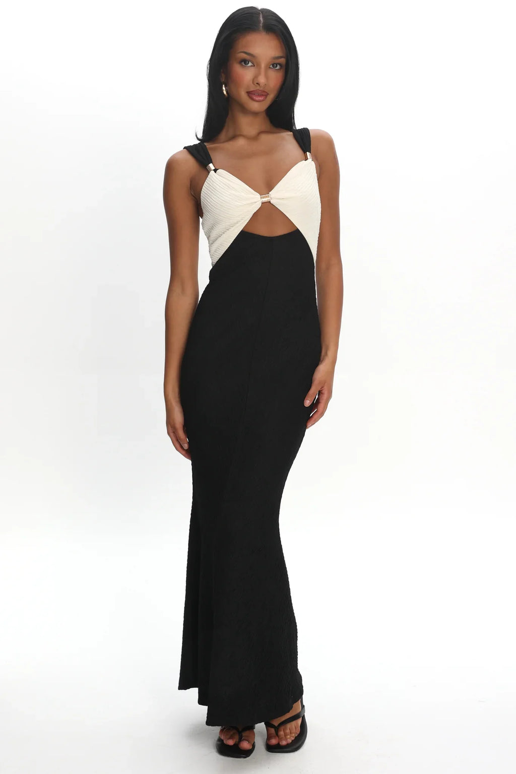 Freyja Contrast Maxi Dress Oyster/Black