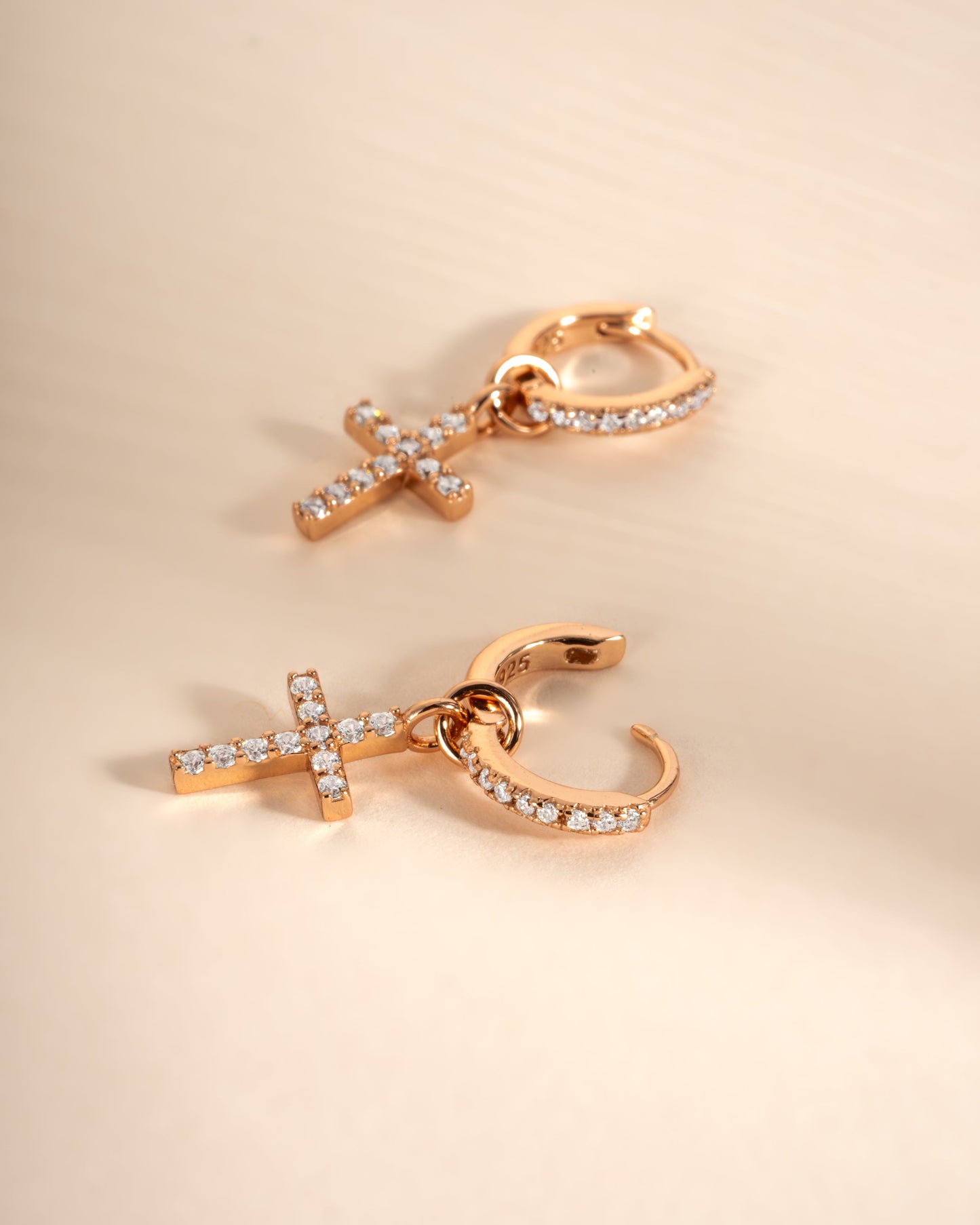 CZ Cross Charm Huggies