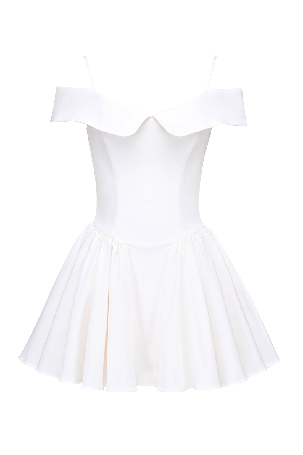 white twill off shoulder mini dress