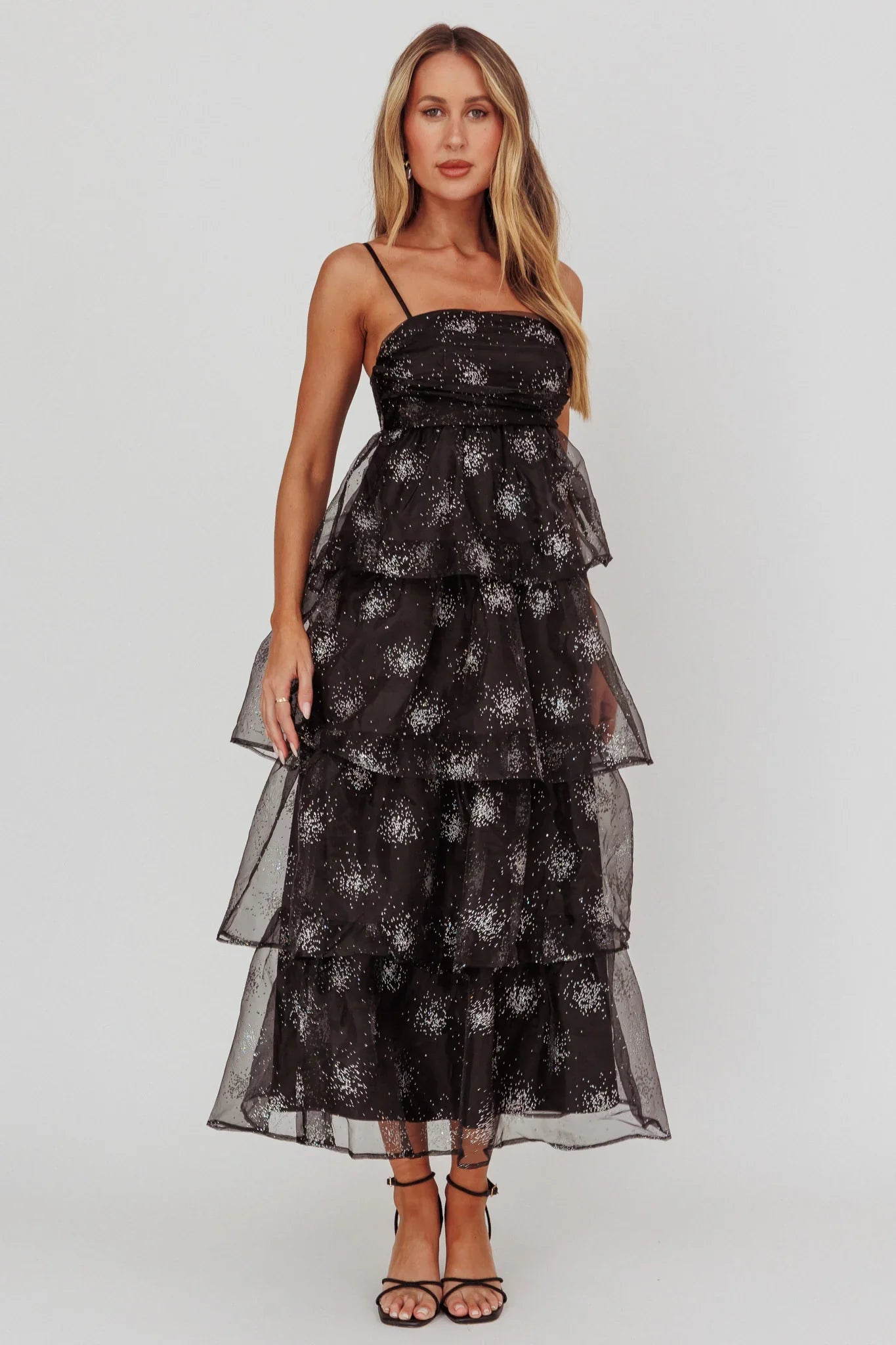Morina Tiered Maxi Dress Glitter Black