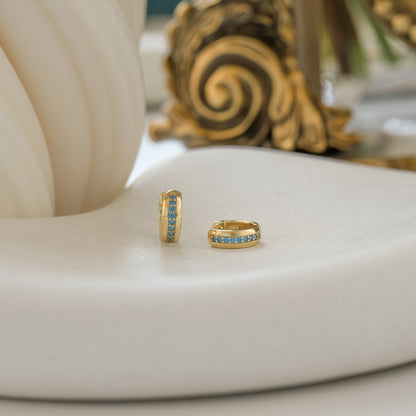 Stripe Aquamarine Huggie Earrings