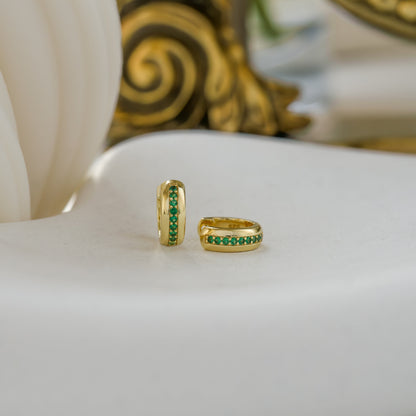 Stripe Emerald Huggie Earrings