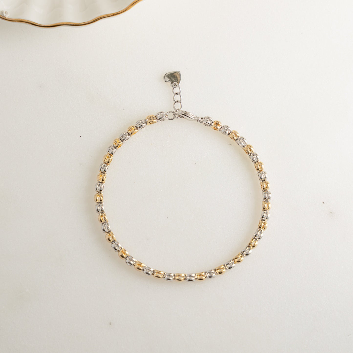 Mixed Metal Bead & Bezel Tennis Bracelet