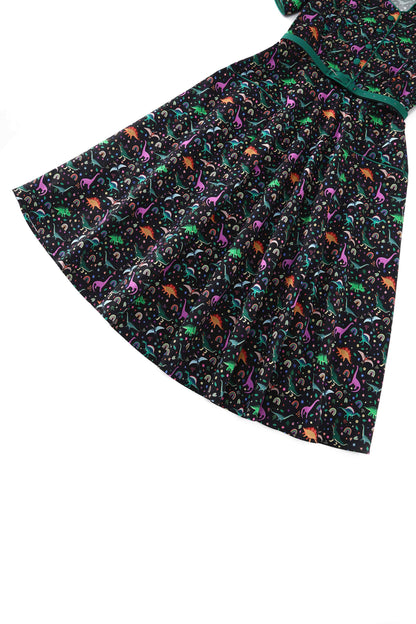 Mabel Dinosaur & Rainbow Midi Shirt Dress In Black
