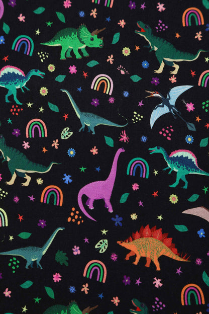 Mabel Dinosaur & Rainbow Midi Shirt Dress In Black