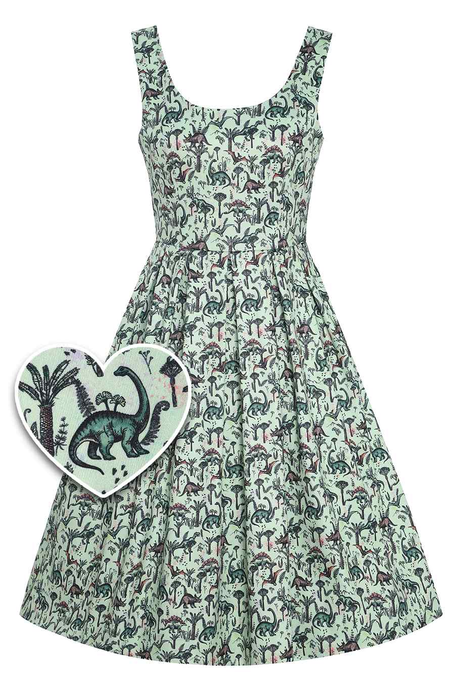 Amanda Dinosaur Green Flared Dress