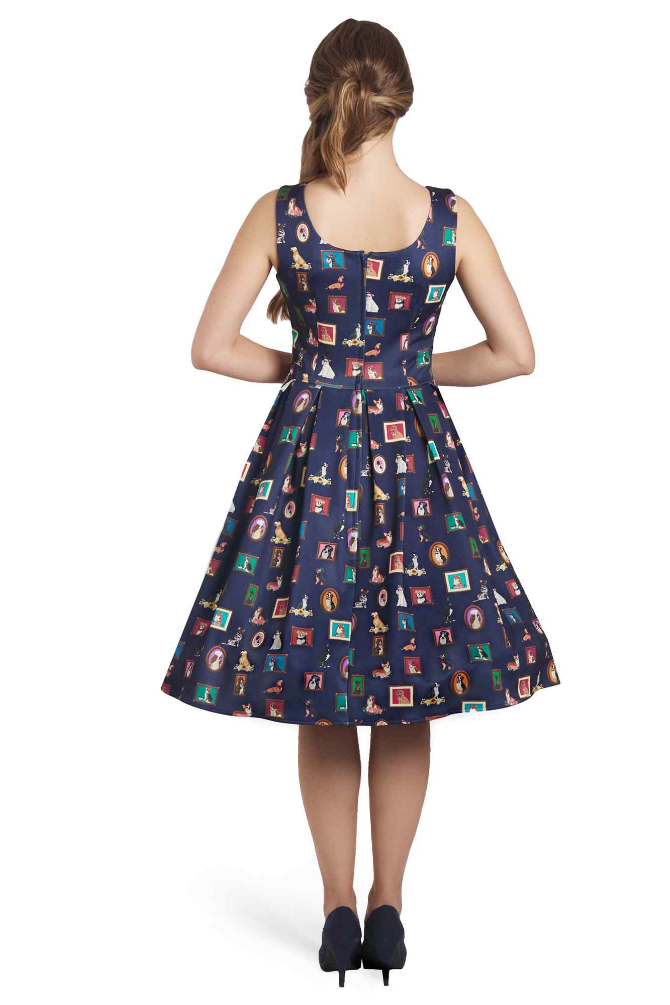 Amanda Dog Frame Circle Dress In Navy Blue