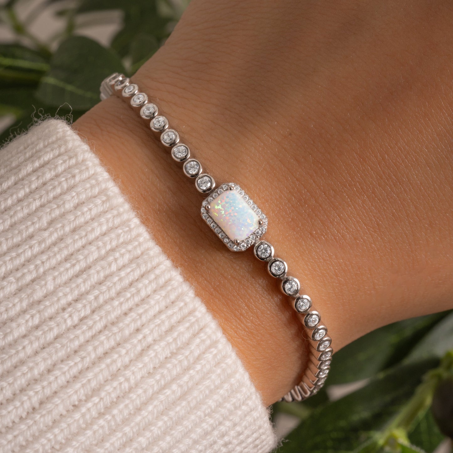 Silver Opal Baguette Tennis Bracelet