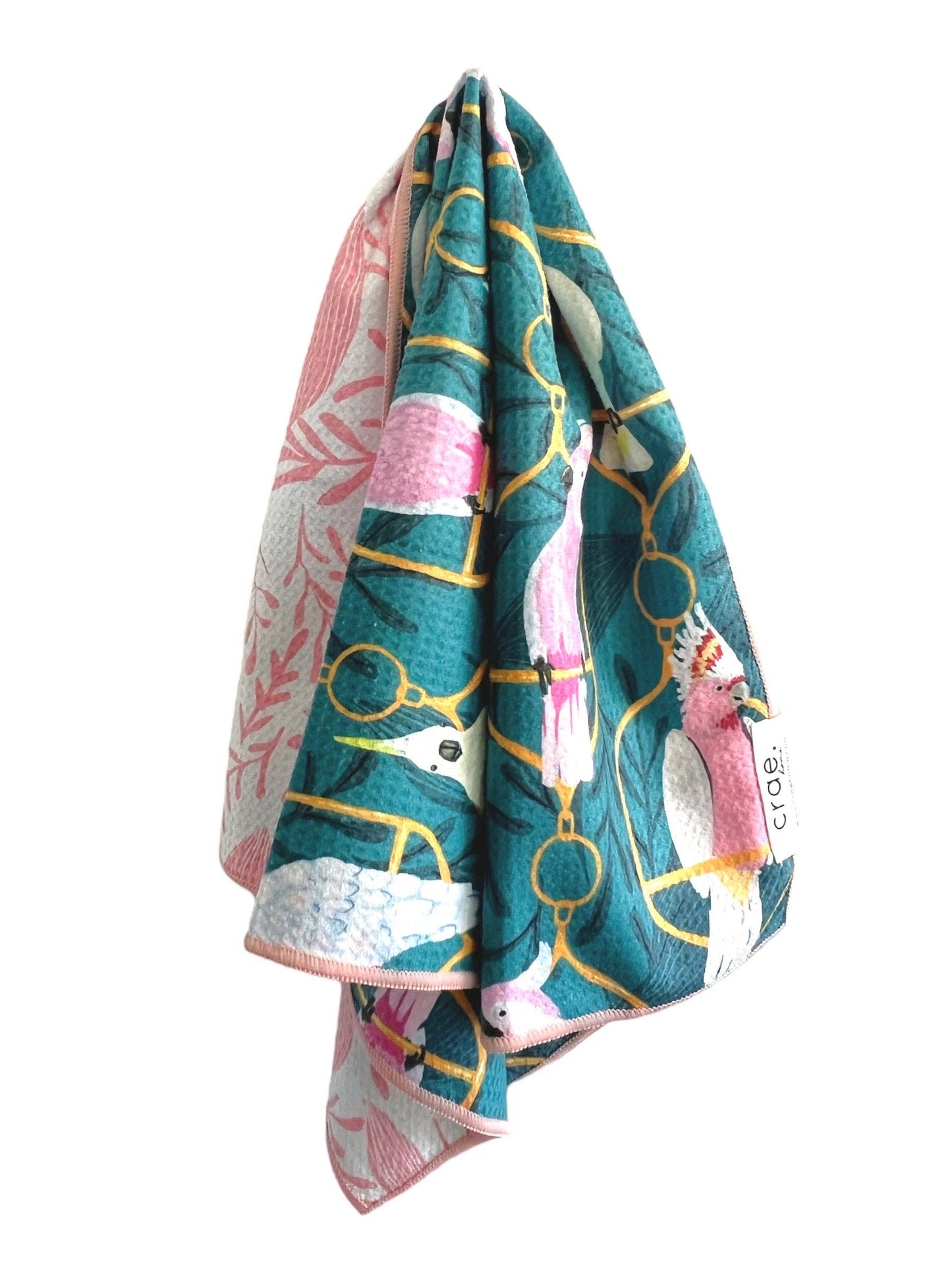 Bouffant: Reversible Hand Towel: Turquoise/White/Pink / 19x29 in / Hand Towel