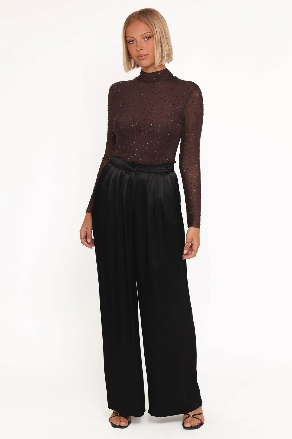 Alejandra Embellished Mesh Top - Dark Chocolate